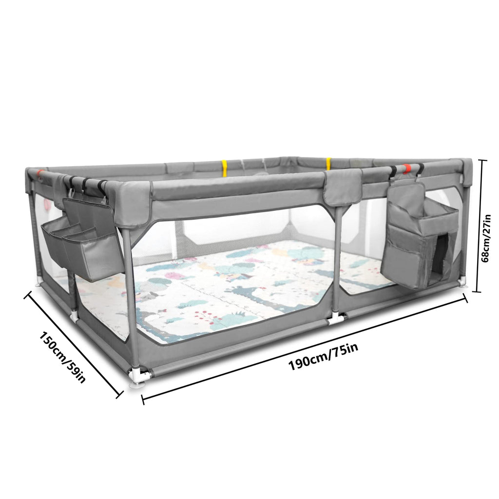 75" x 59" Grey Baby Playpen with Mat Q210027