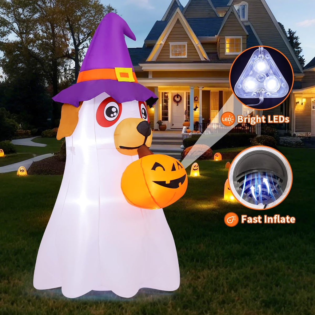 6.2 FT Halloween Inflatables Dog with Pumpkin Built-in LEDs K867880
