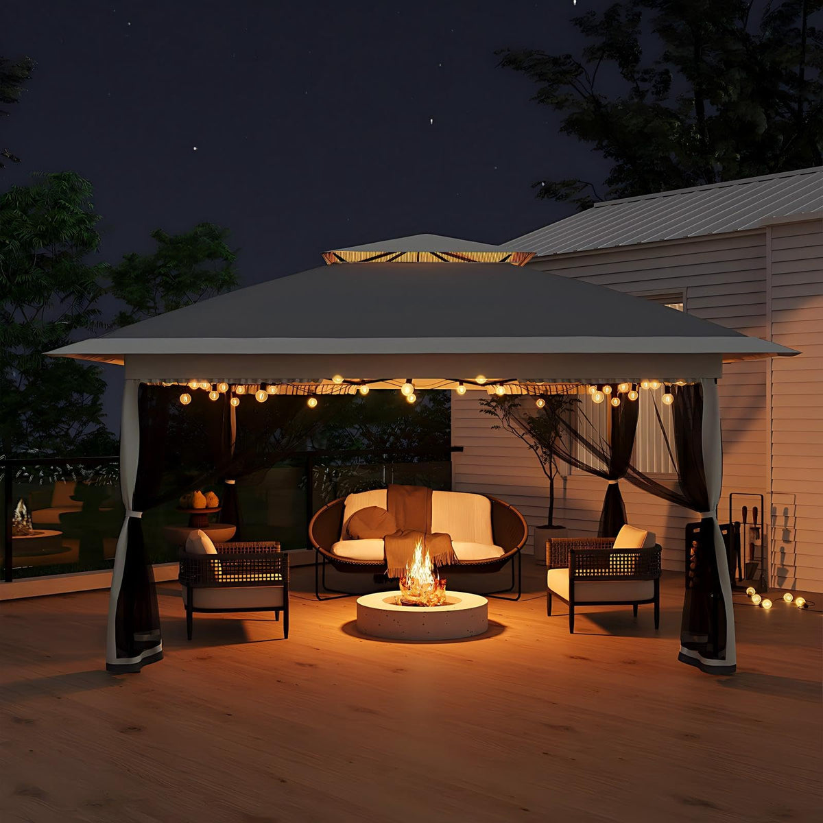 13x13FT Pop Up Gazebo with Mosquito Netting, Grey D8733