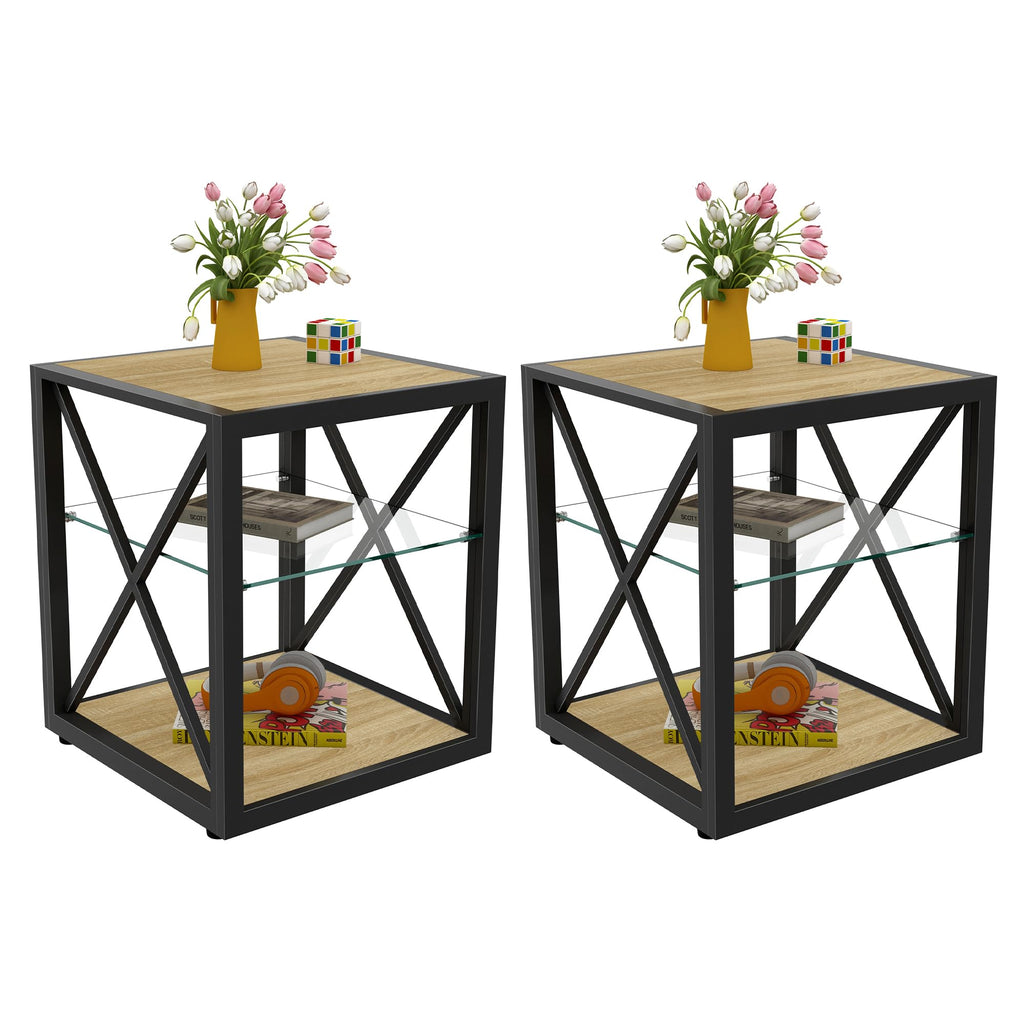 End Table Set of 2 with 3-Tier Storage Shelf F97286