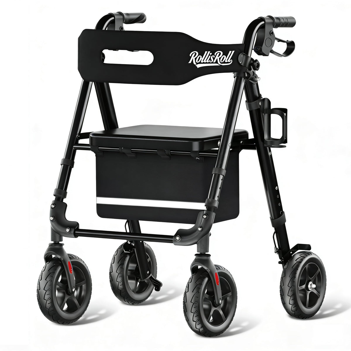 Lightweight Foldable Rollator Walker with 8" Rubber Wheels, 350lb Capacity, Black J47683