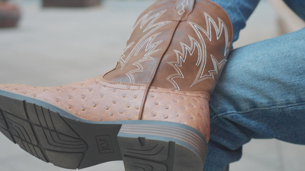 Cowboy Boots for Men Western Ostrich Embroidered Pull On Boots M181
