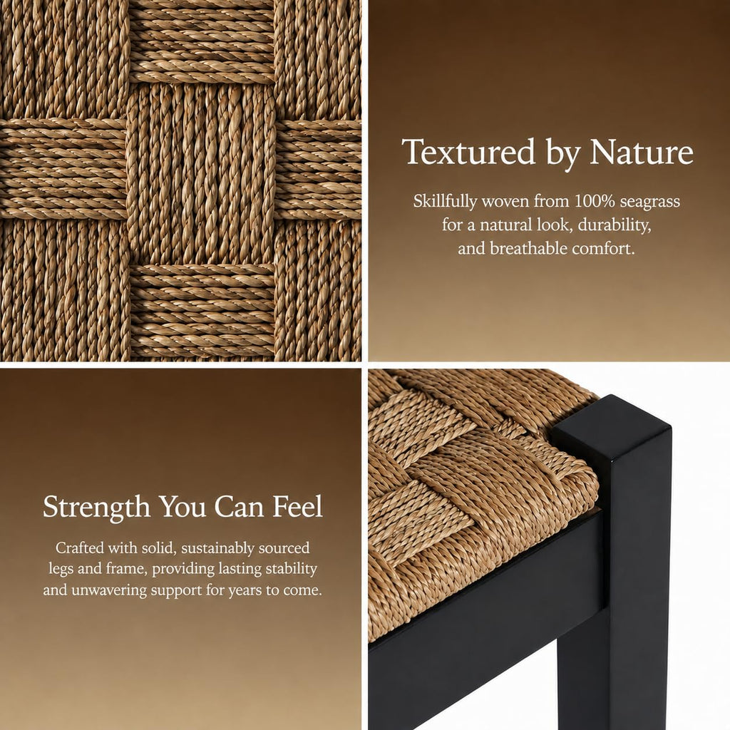 46-Inch Acacia Wood Entryway Bench with Woven Seagrass Seat V319710