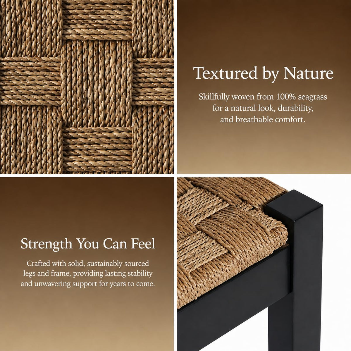 46-Inch Acacia Wood Entryway Bench with Woven Seagrass Seat V319710