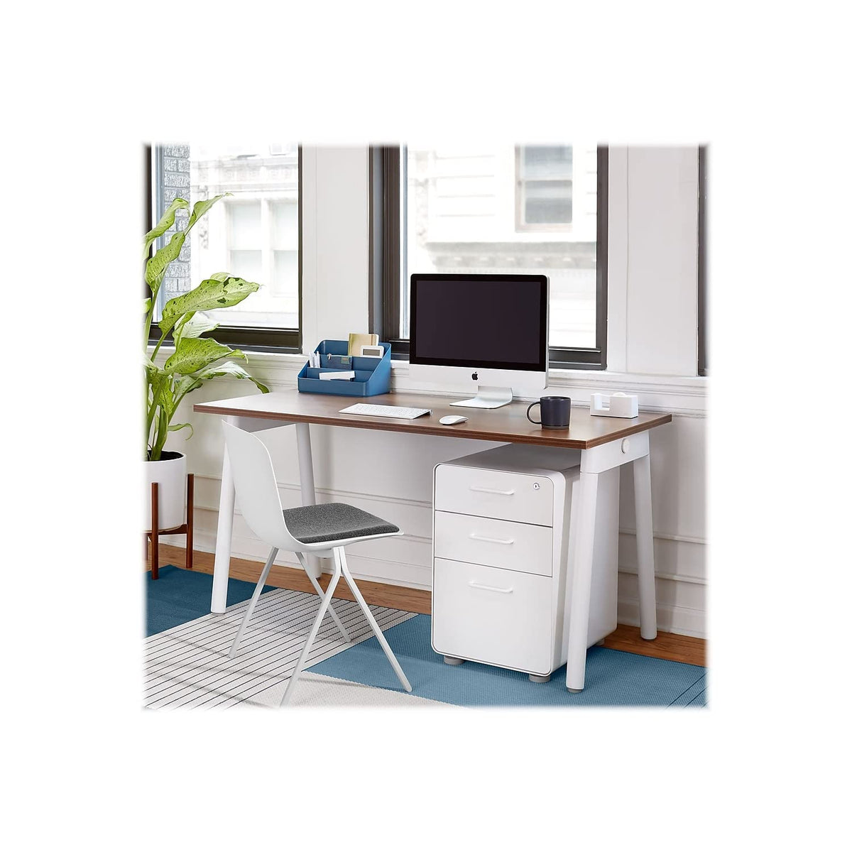 White Side Chair with Grey Seat Pad B728