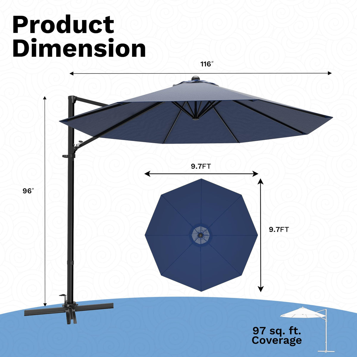 10ft Navy Blue Cantilever Patio Umbrella J613398