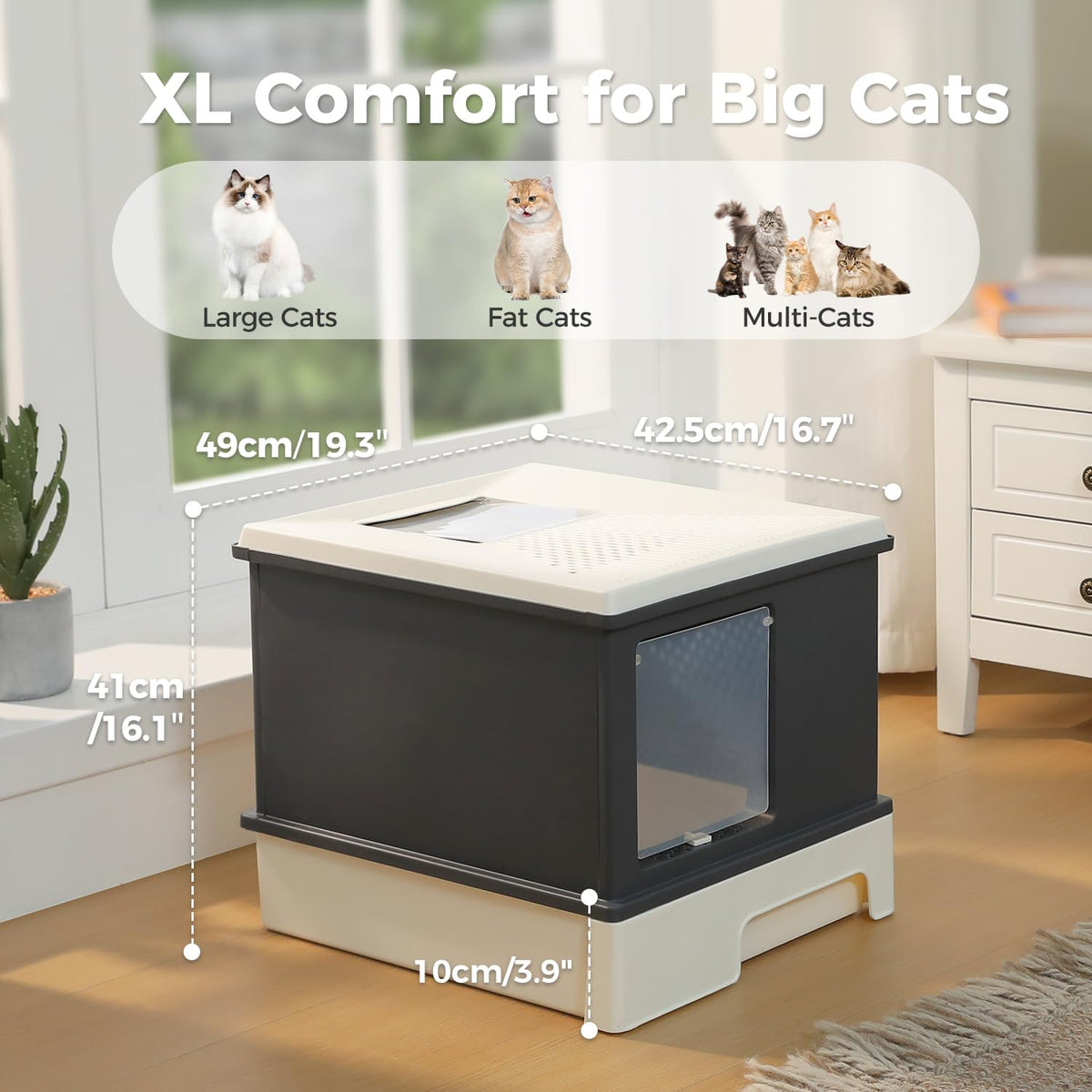 Large Enclosed Drawer Cat Litter Box with Dual Entry Z465930