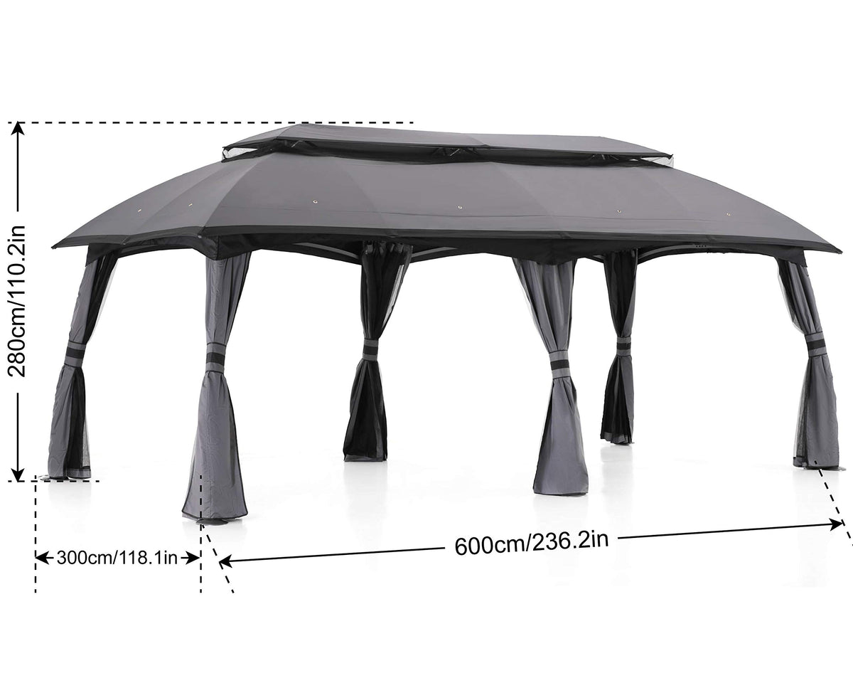 10x20 Outdoor Gazebo with Mosquito Netting and Double Roof O177
