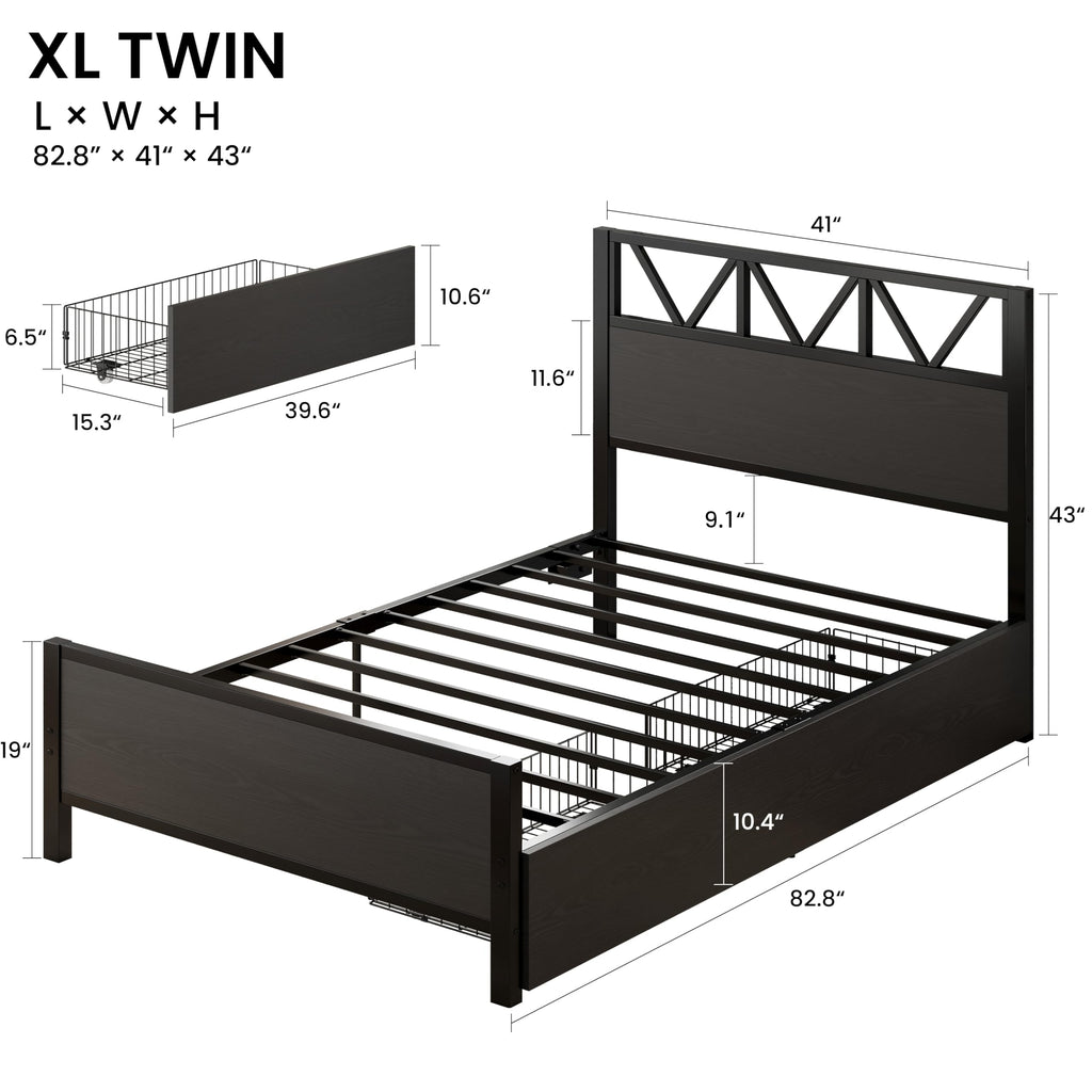 Twin XL Bed Frame with 2 Storage Drawers C21060