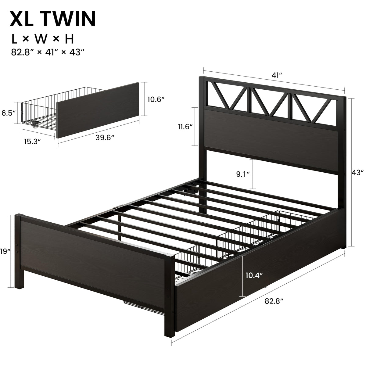 Twin XL Bed Frame with 2 Storage Drawers C21060