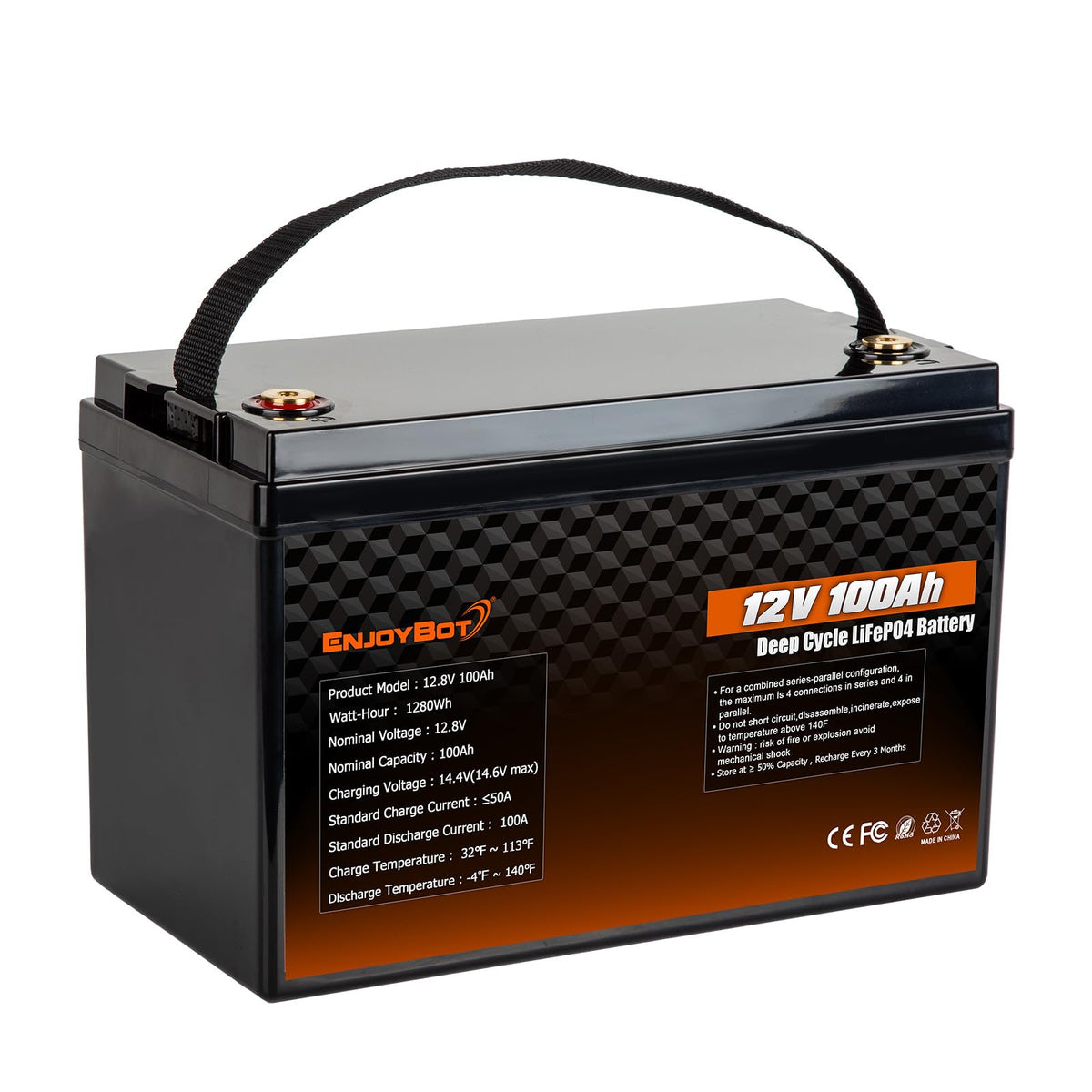 12V 100Ah LiFePO4 Lithium Battery, 100A BMS Deep Cycle Battery with Low Temp Cut Off, 2 Pack I55011