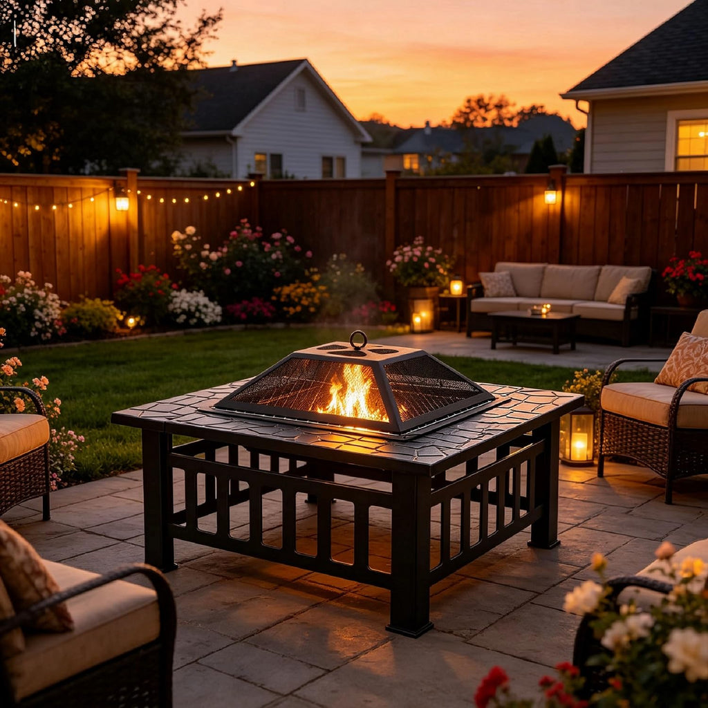 32" Square Metal Wood Burning Fire Pit Table T1507