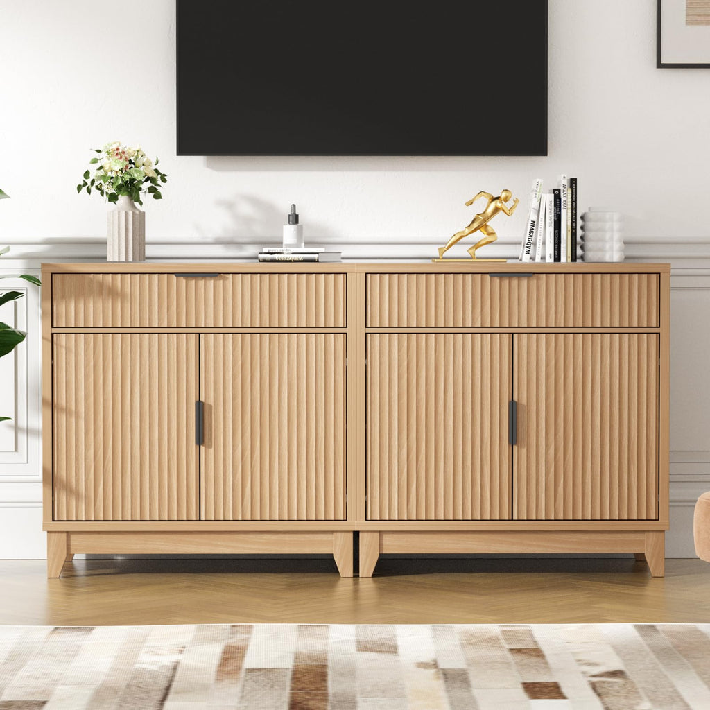 32" Fluted Oak Sideboard Buffet Cabinet with Storage I74884