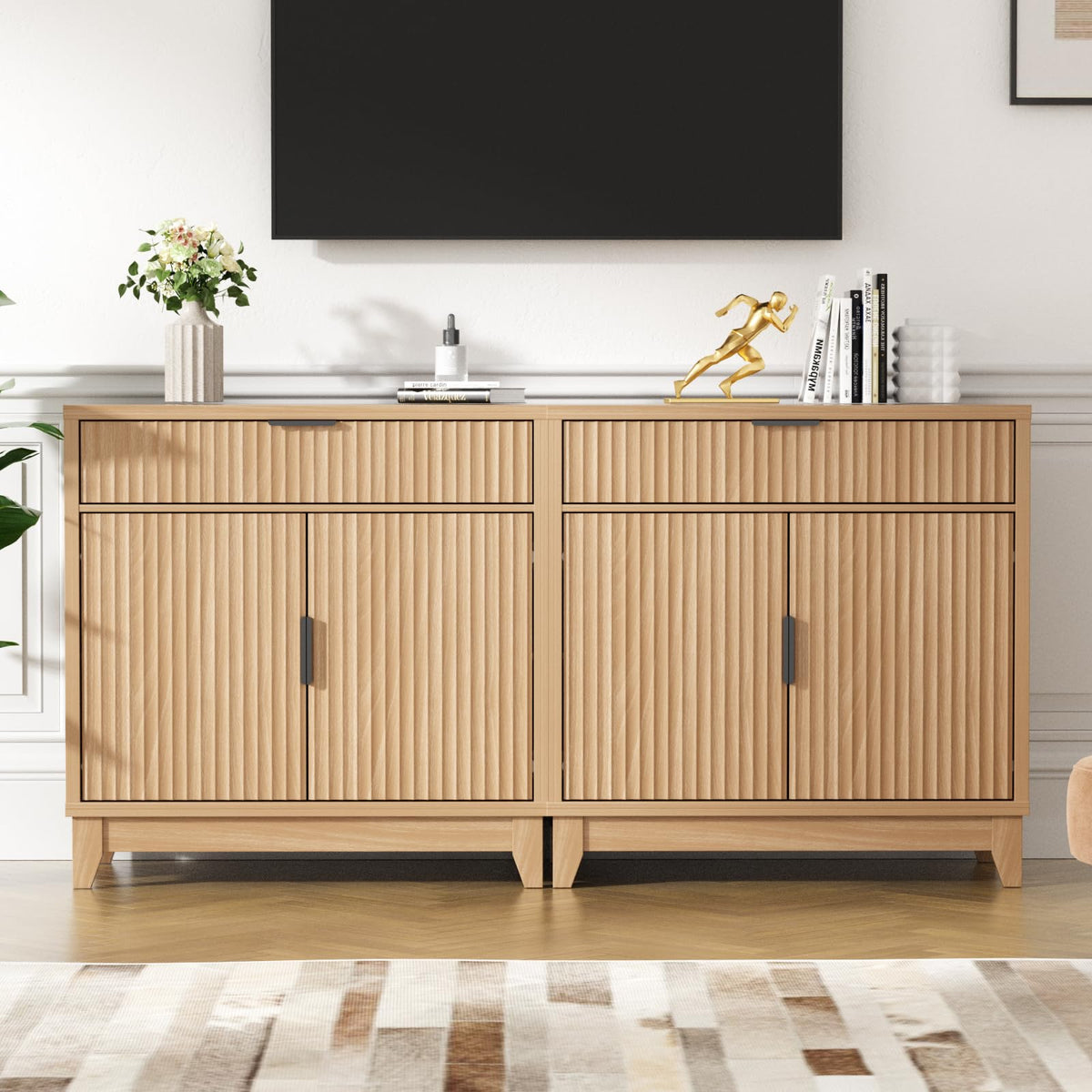 32" Fluted Oak Sideboard Buffet Cabinet with Storage I74884