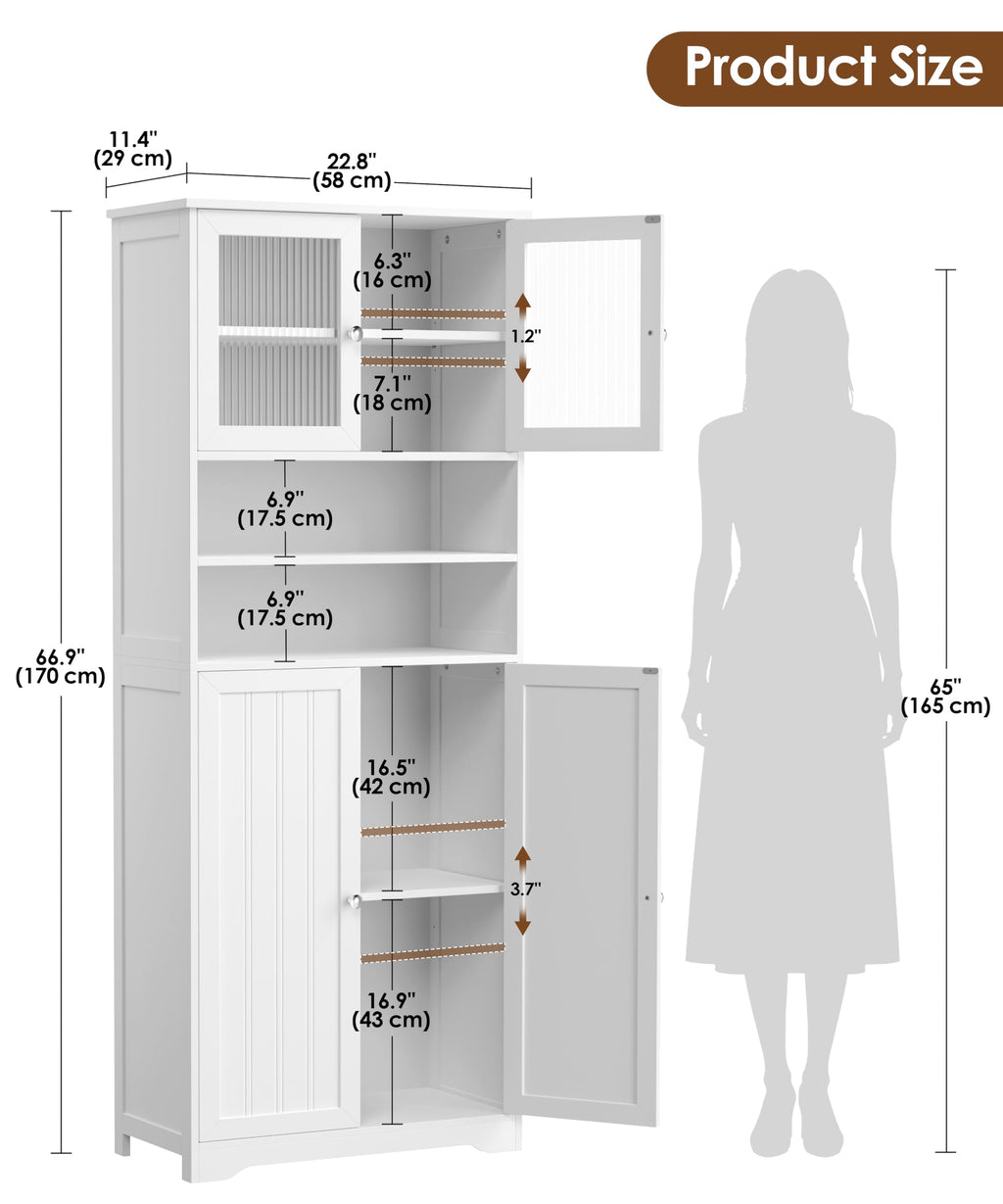 66.9" H Tall White Bathroom Storage Cabinet H891