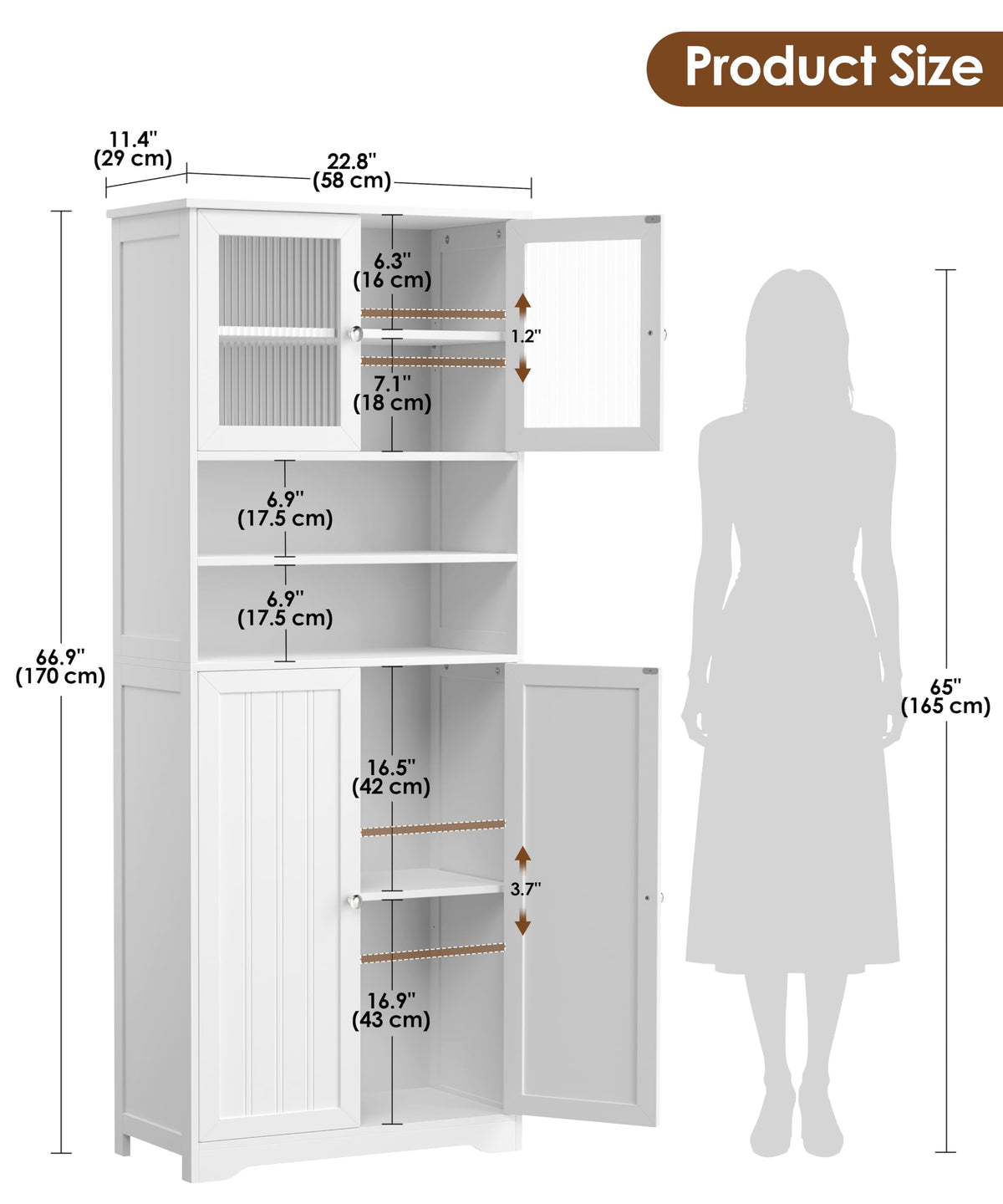 66.9" H Tall White Bathroom Storage Cabinet H891