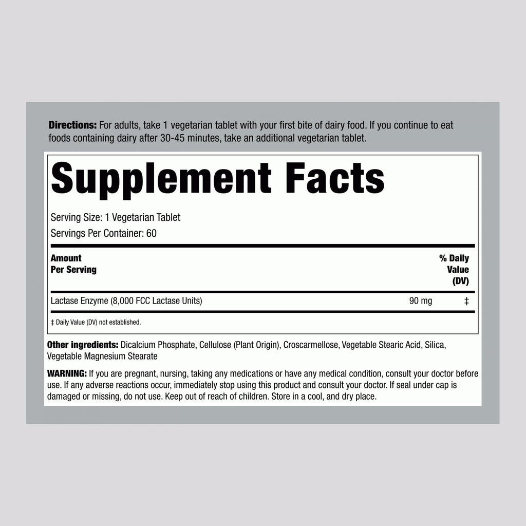 Lactase Enzyme 8000 FCC 60 Tablets H303744