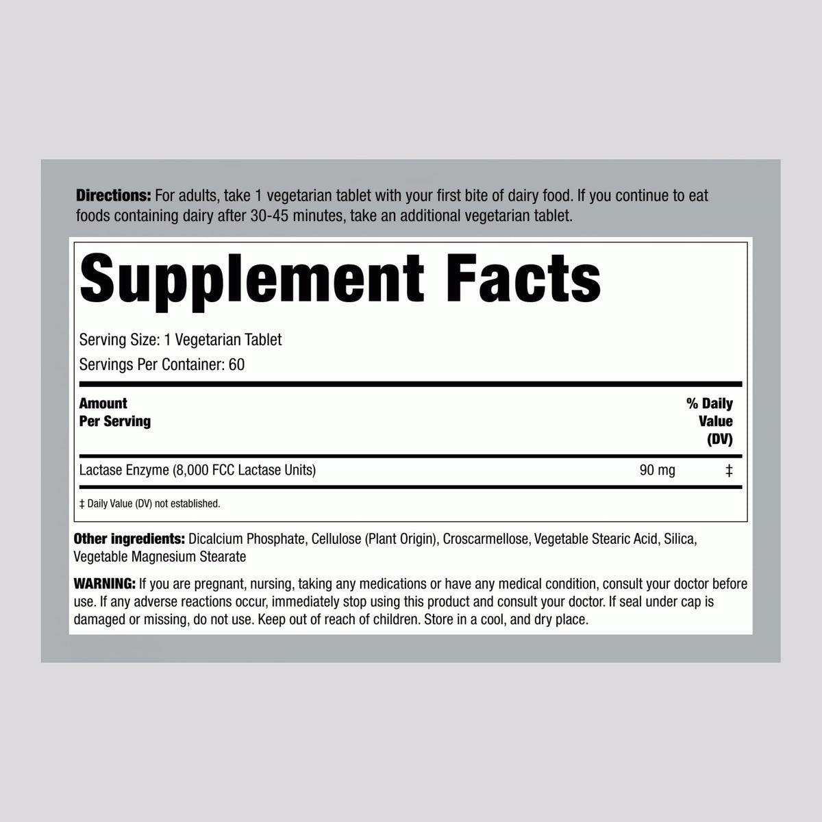 Lactase Enzyme 8000 FCC 60 Tablets H303744