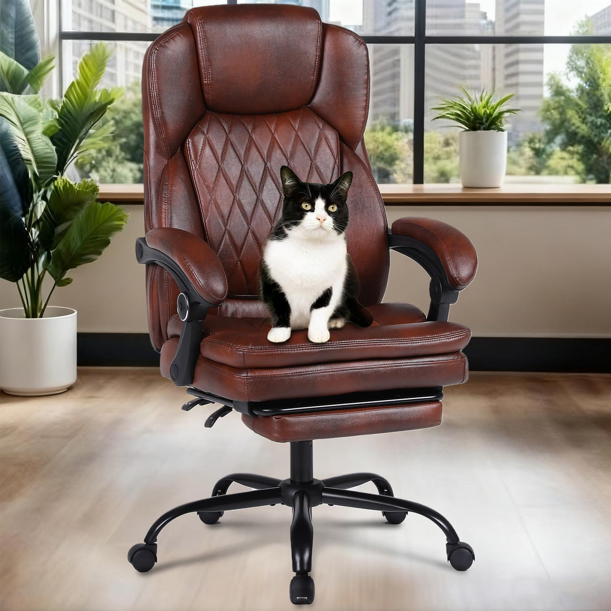 Big and Tall Ergonomic High Back PU Leather Reclining Office Chair with Footrest T83113