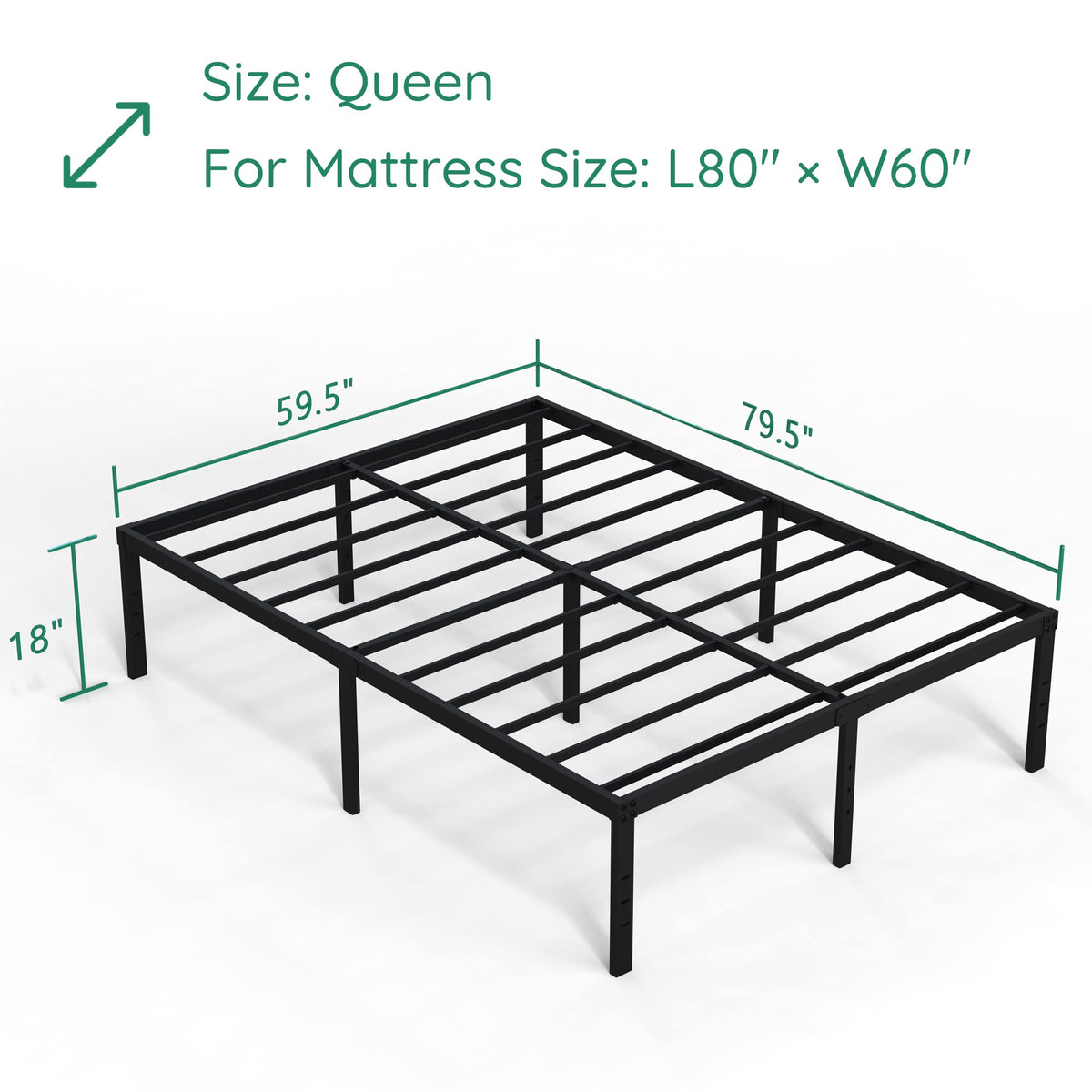 18 Inch High Queen Size Bed Frame with Storage H40697