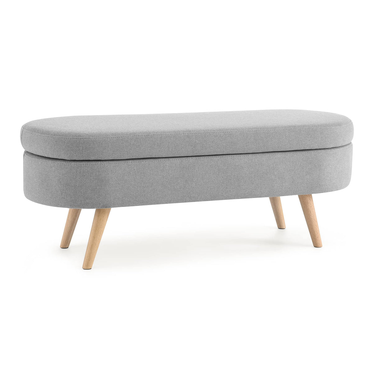Oval Storage Bench with Linen Fabric and Rubber Wood Legs Grey Q76654