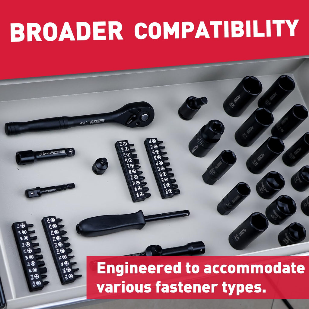 96-Piece 3/8" Drive Impact Socket Wrench and Bit Set, SAE & Metric, Cr-V Standard & Deep Sockets R807287