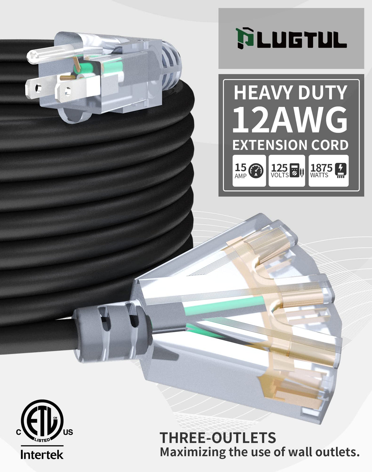 100Ft 12 Gauge Extension Cord with 3-Outlets M1166