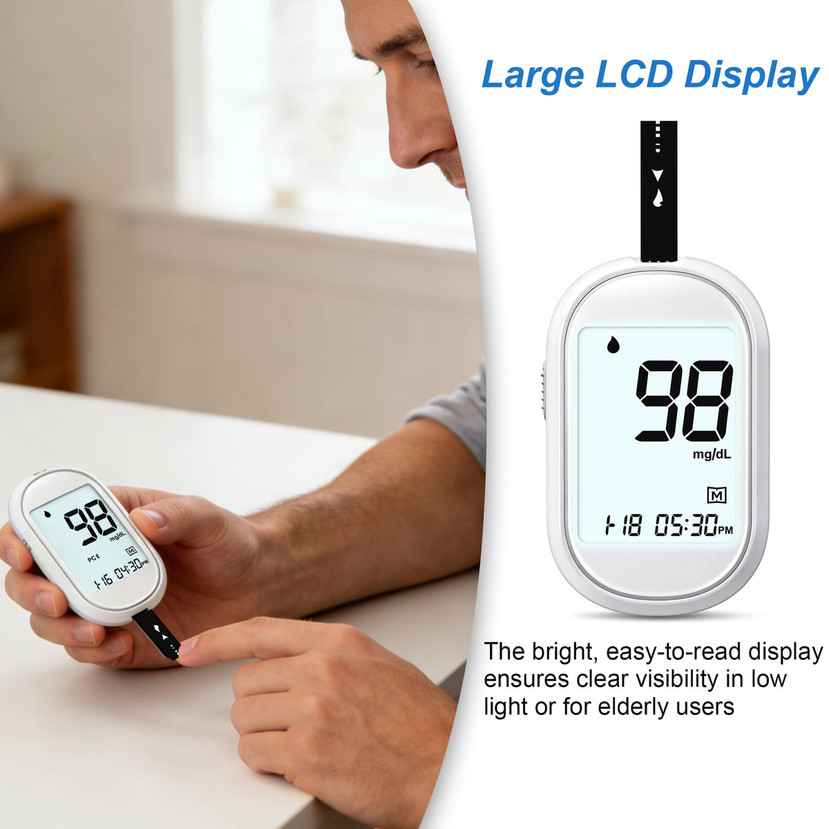 Glucose Monitor Kit with 100 Test Strips & Lancets E536786