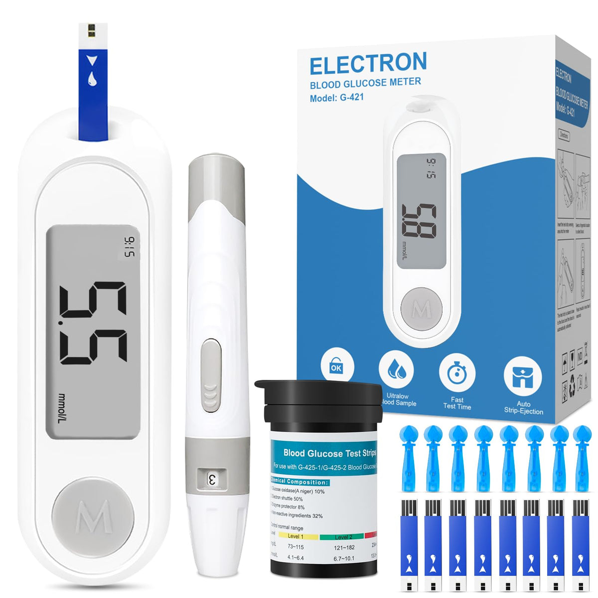 Blood Sugar Monitor Kit with 50 Test Strips & 50 Lancets O9333