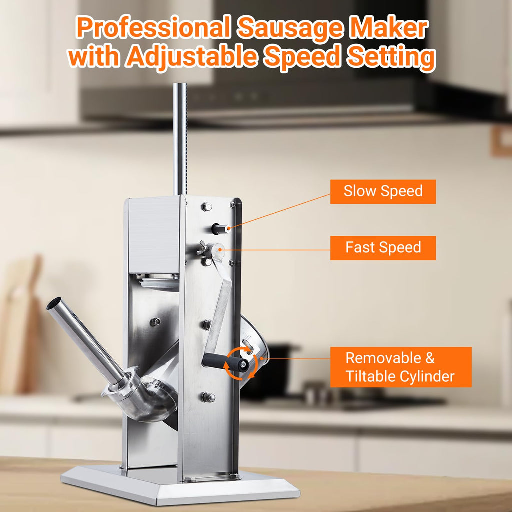 Manual Stainless Steel Sausage Stuffer with 5 Stuffing Tubes H2633