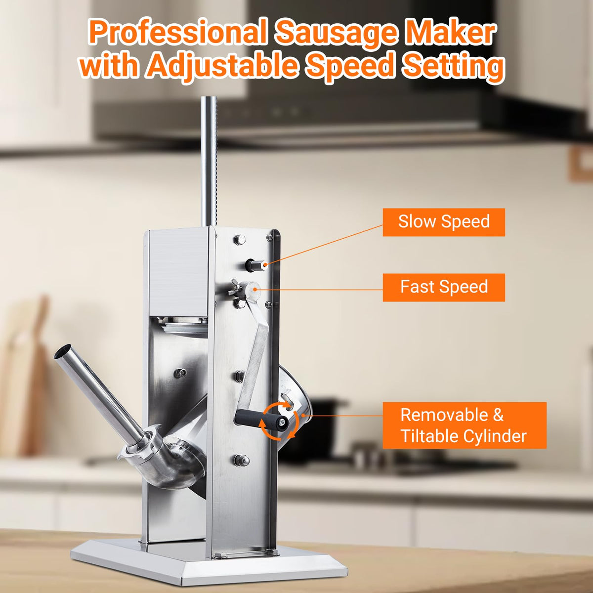 Manual Stainless Steel Sausage Stuffer with 5 Stuffing Tubes H2633