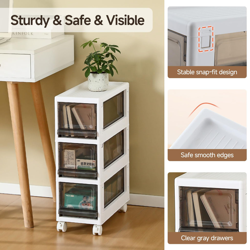 3 Drawer Plastic Storage Organizer with Wheels L61324