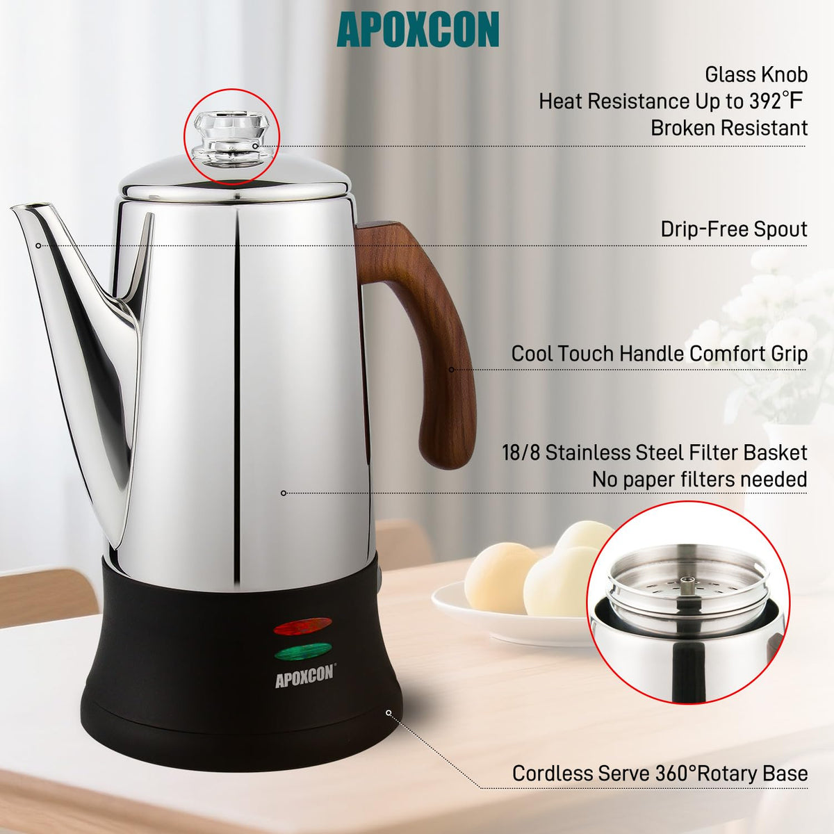Electric Stainless Steel Coffee Percolator 8 Cup N217213