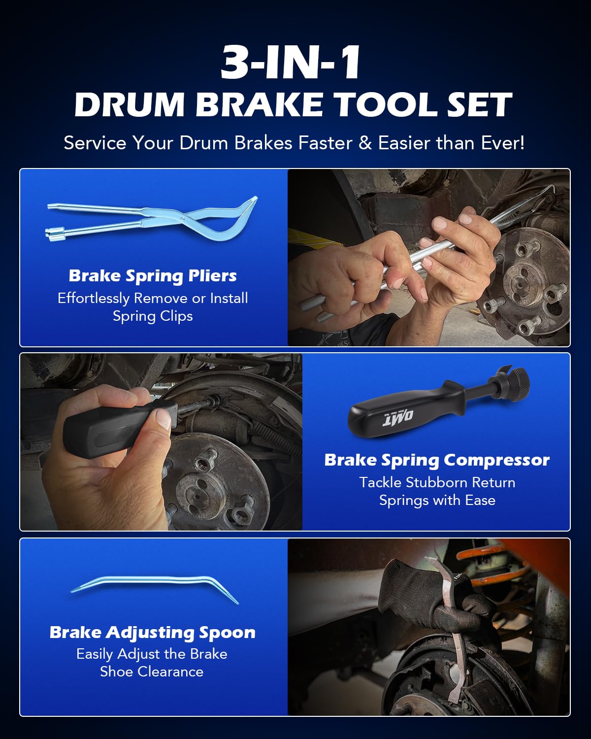3pc Drum Brake Tool Kit with Spring Compressor and Adjustment Spoon S454765