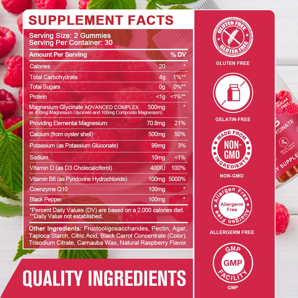 Magnesium Glycinate Gummies 400 mg with Vitamin D, B6 - 60 Gummies E63925