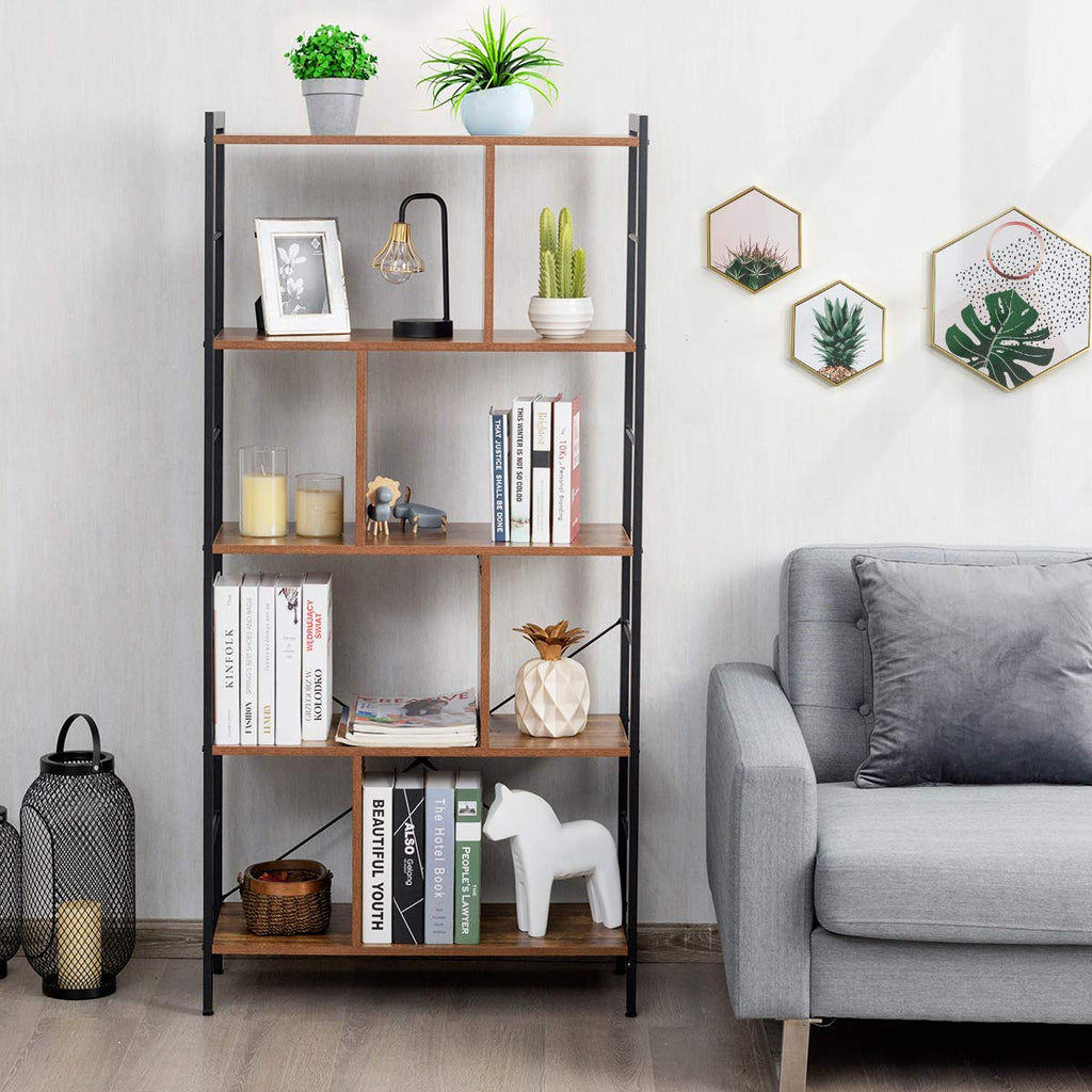 5-Tier Wood Bookshelf with Metal Frame W112