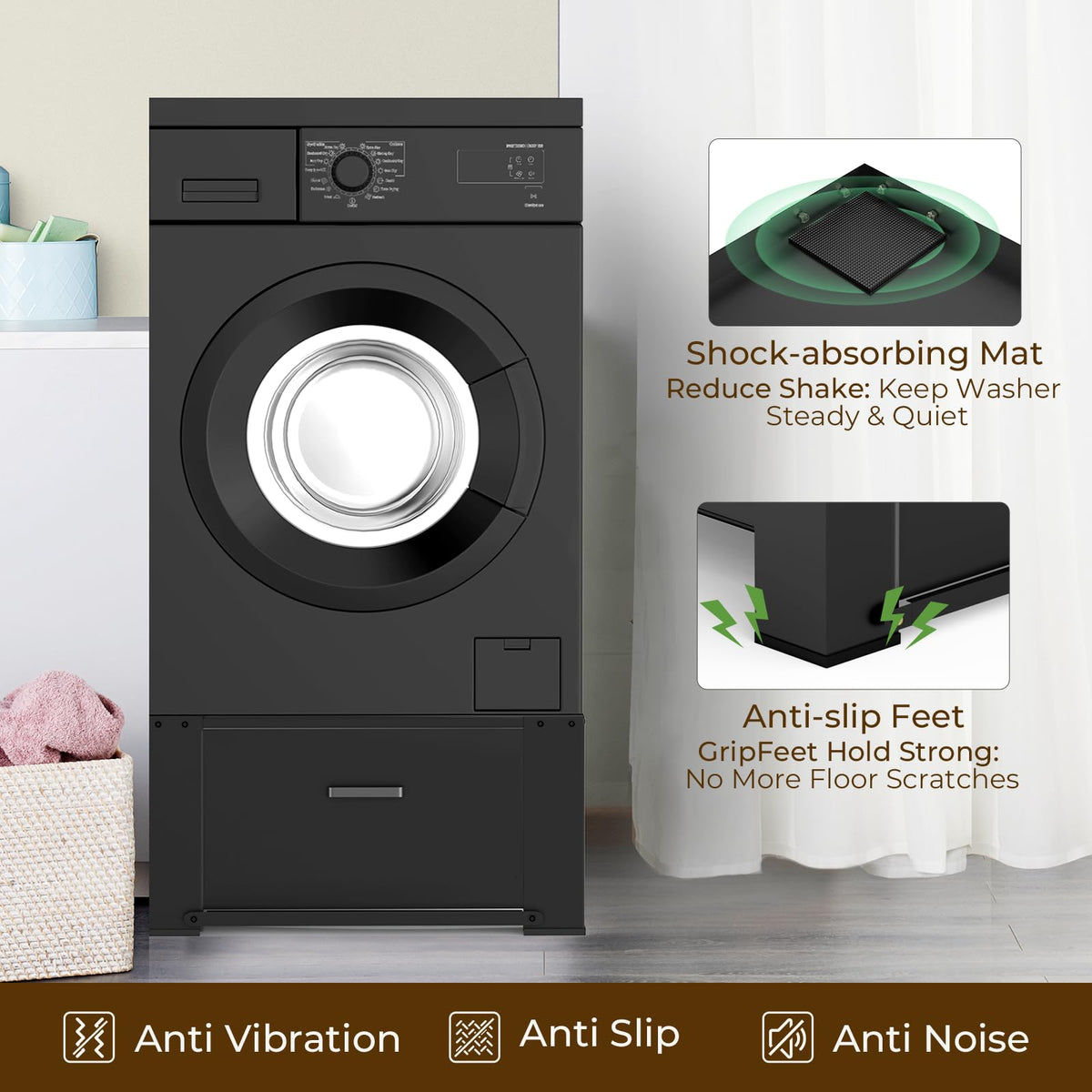 Black Washer and Dryer Pedestal with Drawer W554608