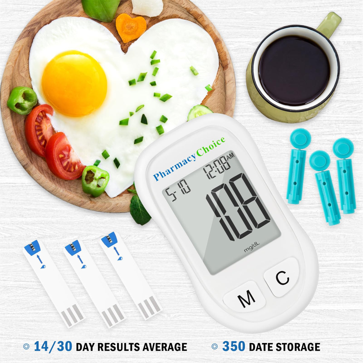 Blood Glucose Monitor Kit, 100 Strips, Meter, Lancing Device F696