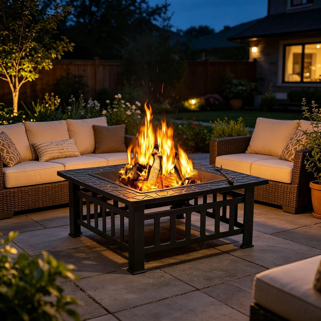 32" Square Metal Wood Burning Fire Pit Table T1507