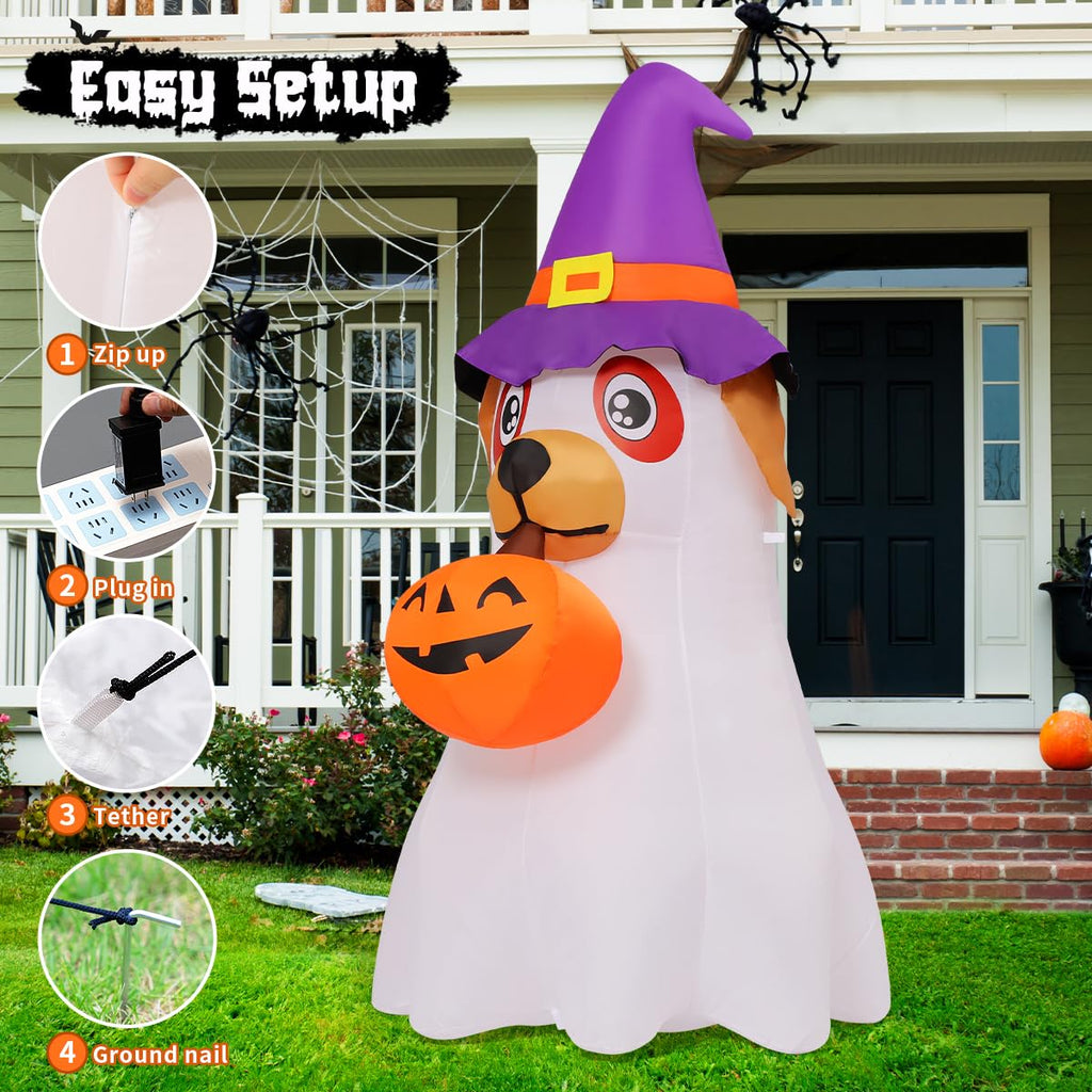 6.2 FT Halloween Inflatables Dog with Pumpkin Built-in LEDs K867880