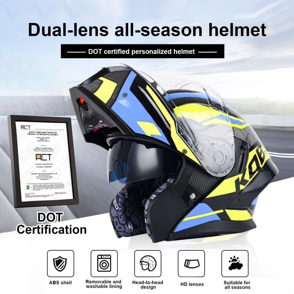 Bluetooth Modular Motorcycle Helmet with Dual Visor Full Face Flip Up DOT Approved Q7855
