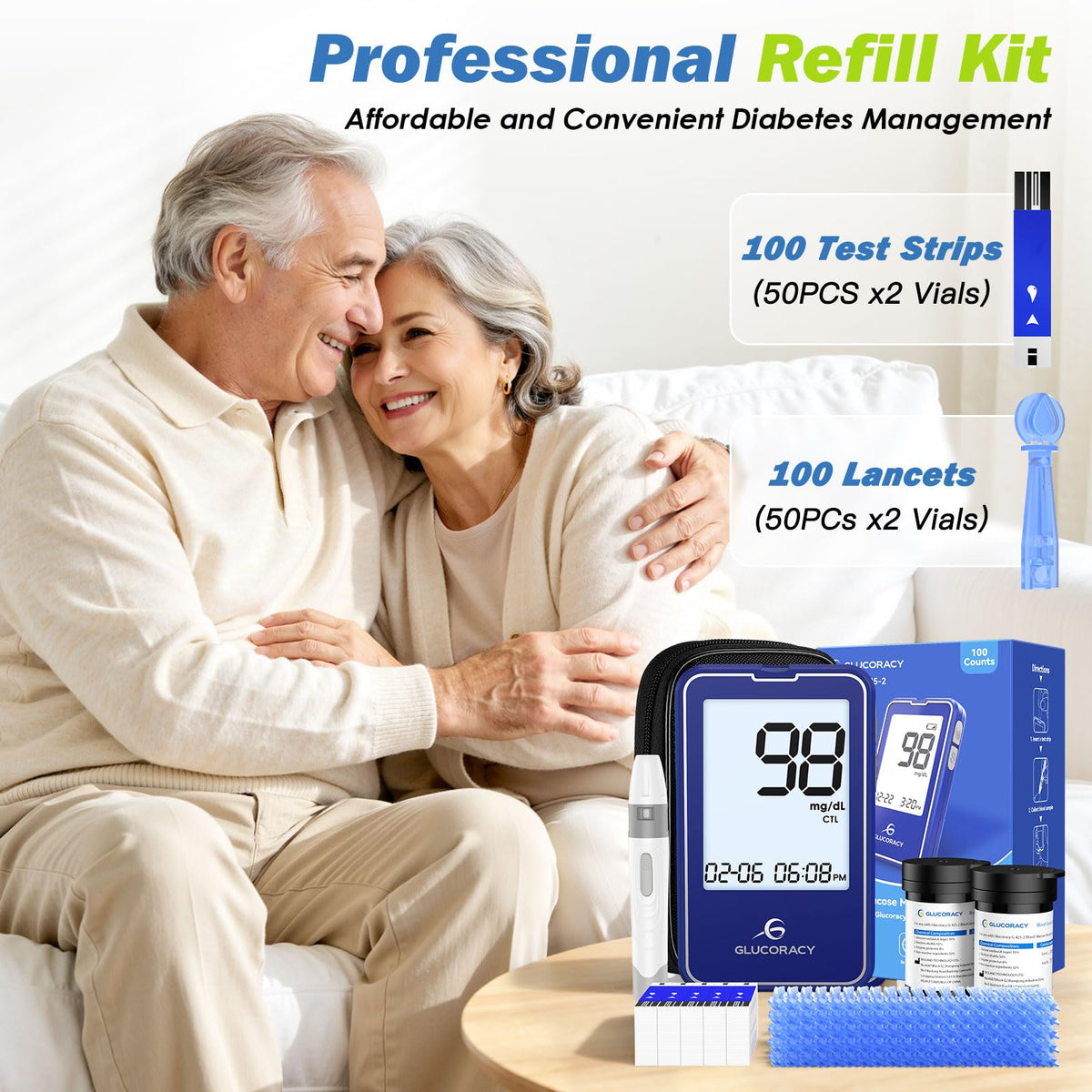 Blood Glucose Monitor Kit with 100 Test Strips D7600