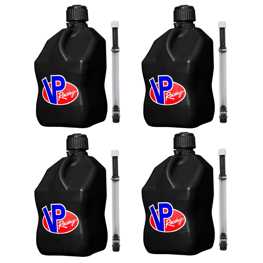 5.5 Gallon Square Motorsport Jug Black with Filler Hoses 4 Pack O706