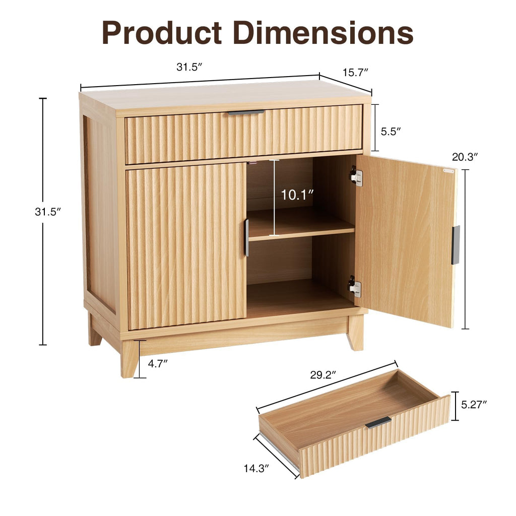 32" Fluted Oak Sideboard Buffet Cabinet with Storage I74884
