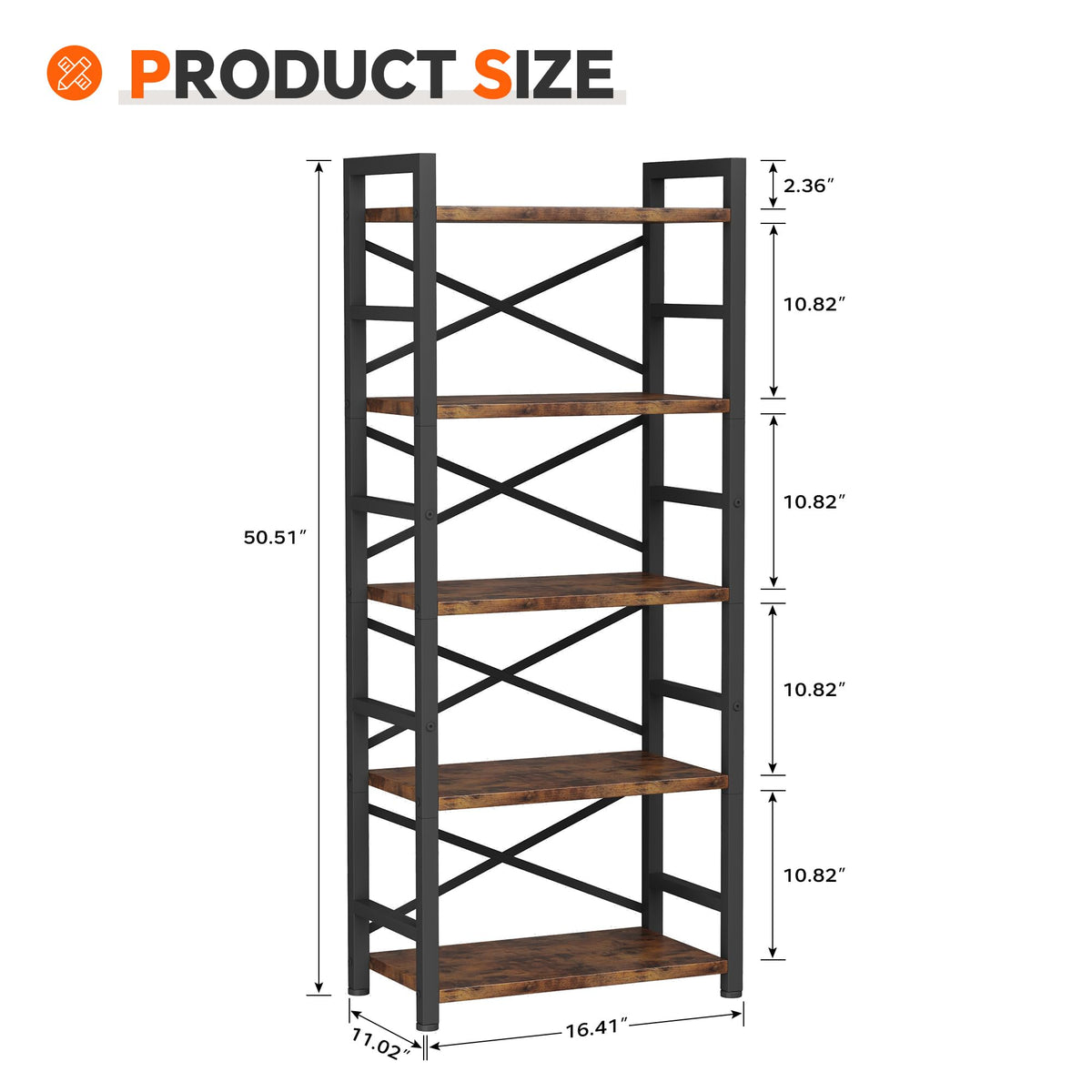 5 Tier Wood and Metal Bookshelf N268299