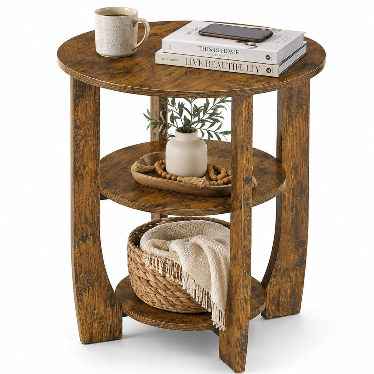 Rustic Brown 19.7 inch Round Side Table T5500
