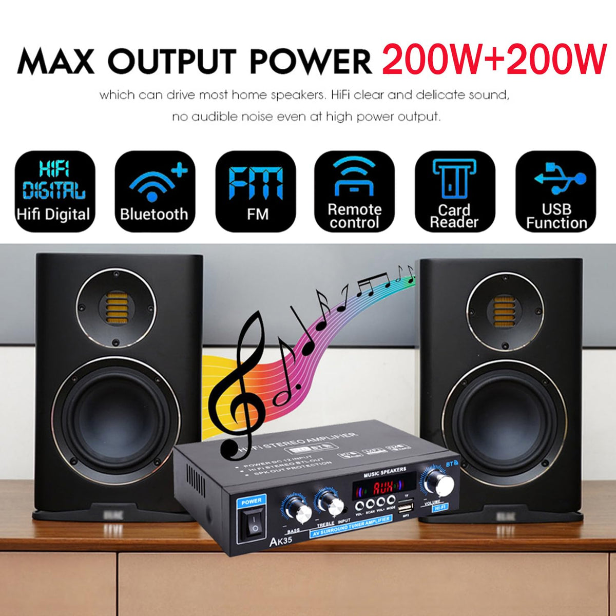 Bluetooth 5.0 200W 2.0 Channel Mini Stereo Amplifier Y341989