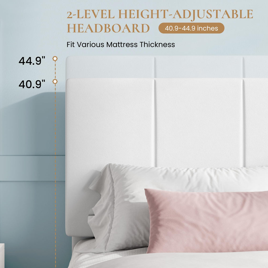 Queen Size White Velvet Upholstered Platform Bed E588