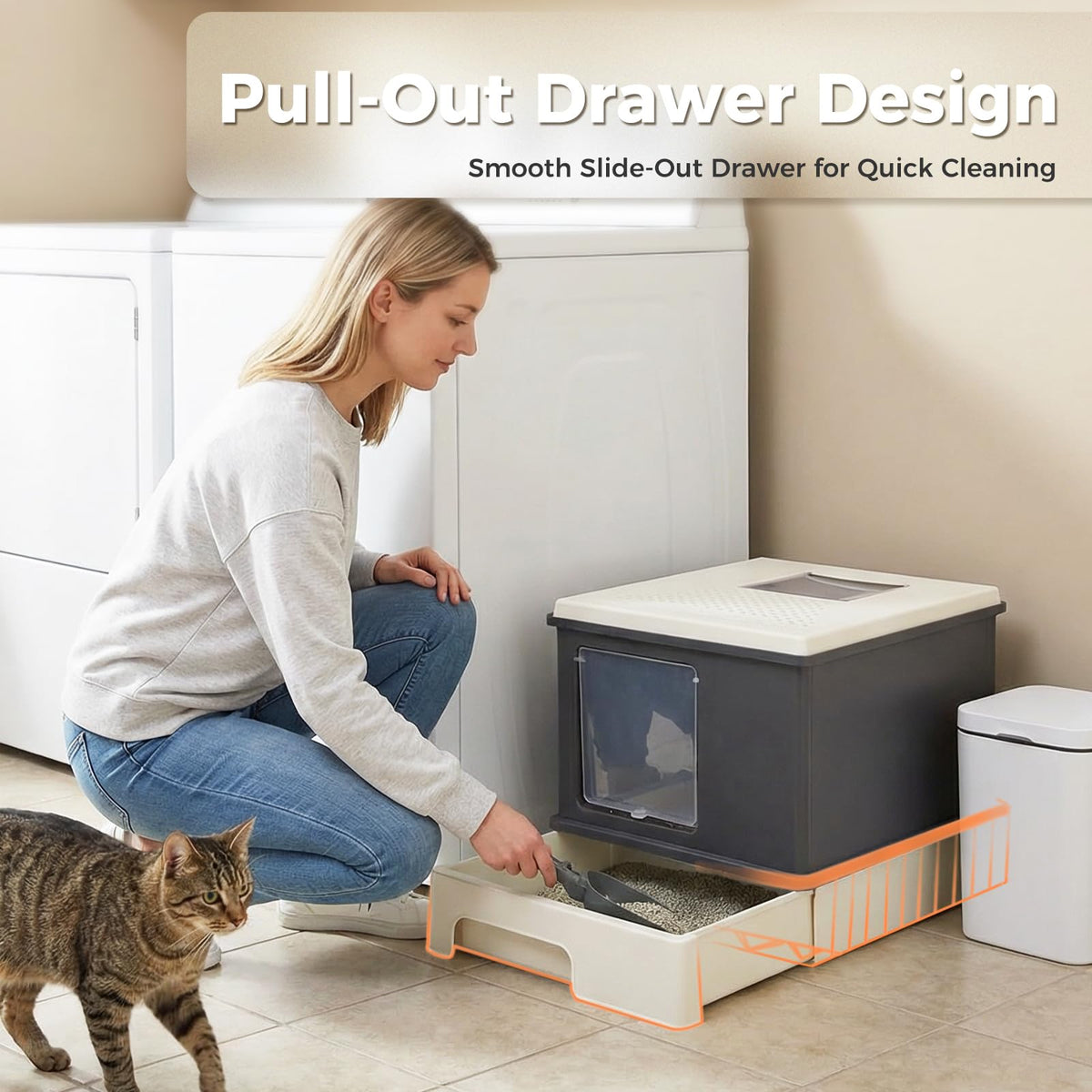 Large Enclosed Drawer Cat Litter Box with Dual Entry Z465930
