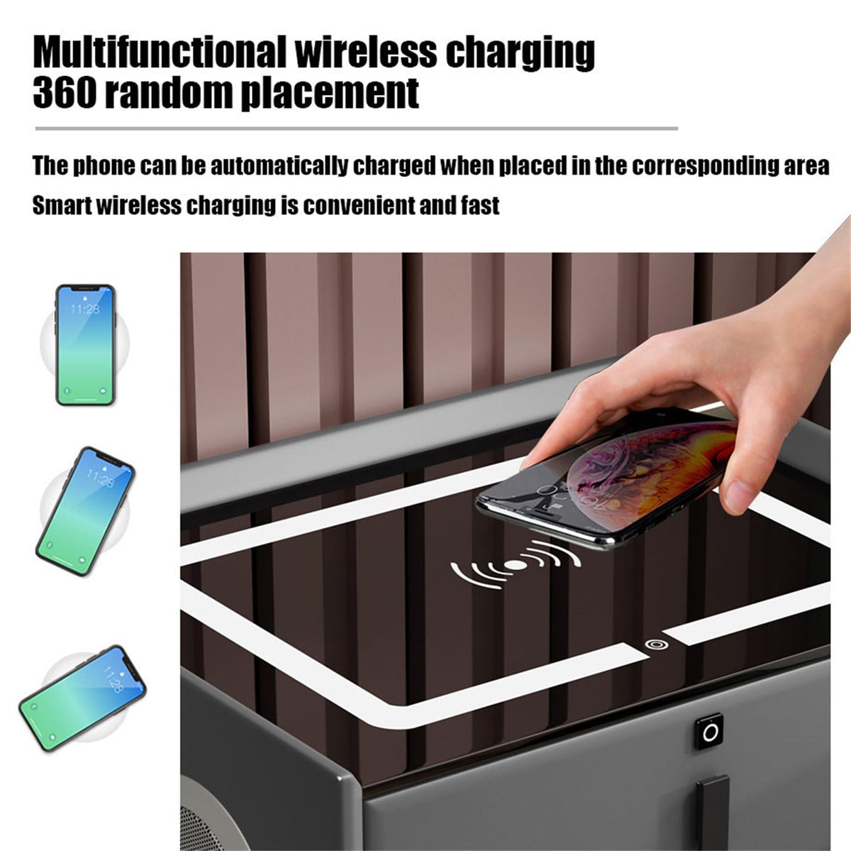 Smart Bedside Table with Fingerprint Reader and Wireless Charging Station D3892